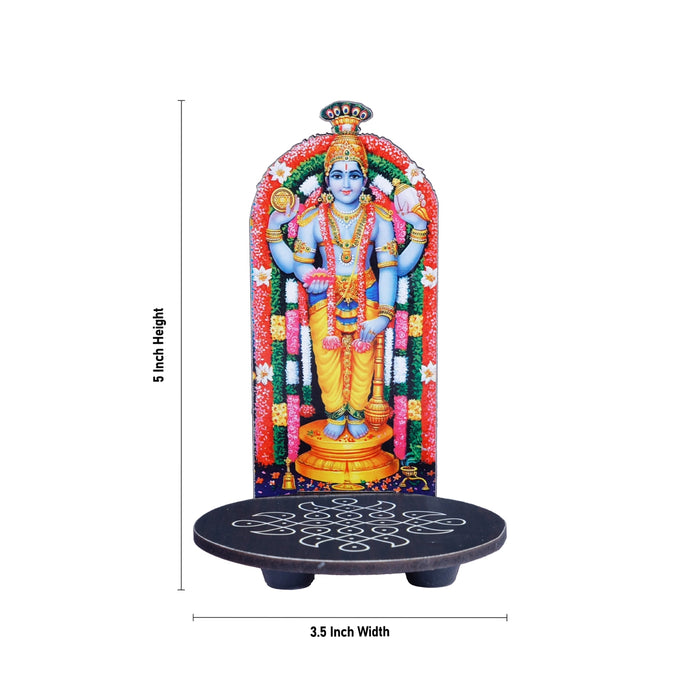 Guruvayurappa With Kolam Stand - 5 x 3.5 Inches | Deity With Wooden Bajot for Pooja