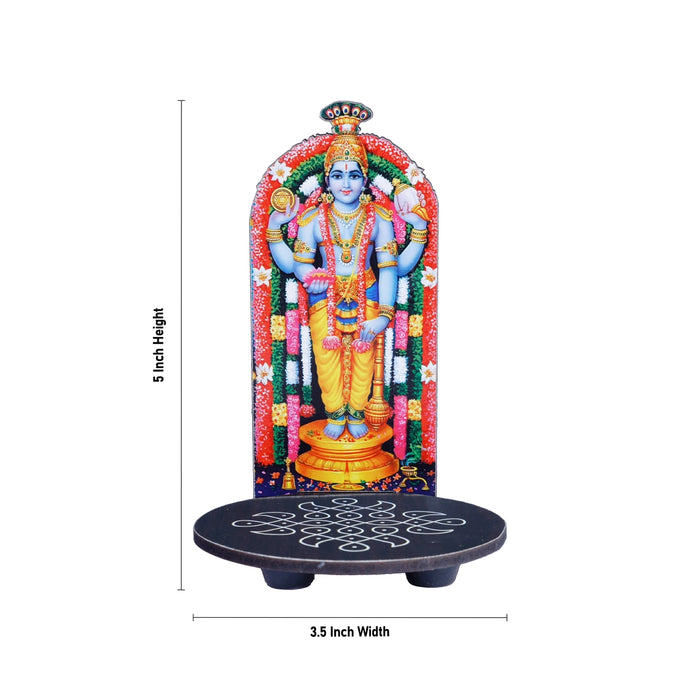 Guruvayurappa With Kolam Stand - 5 x 3.5 Inches | Deity With Wooden Bajot for Pooja - Pooja Aasan & Bajot & Pooja Mat