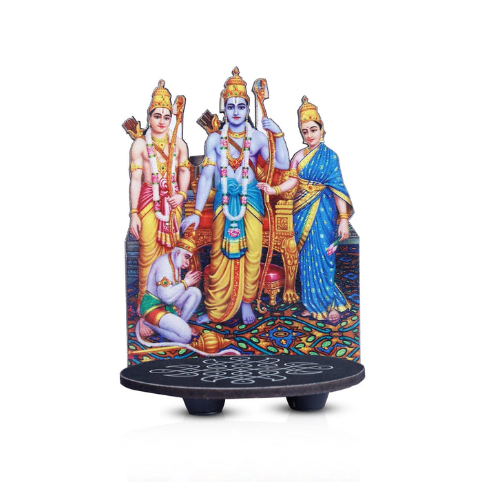 Ram Darbar With Kolam Stand - 5 x 4 Inches | Deity With Wooden Bajot for Pooja - Pooja Aasan & Bajot & Pooja Mat