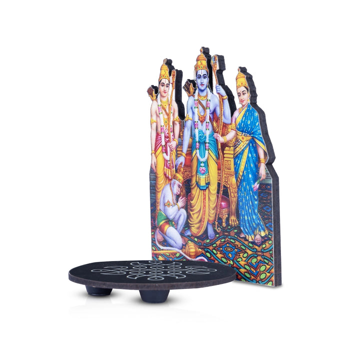 Ram Darbar With Kolam Stand - 5 x 4 Inches | Deity With Wooden Bajot for Pooja - Pooja Aasan & Bajot & Pooja Mat