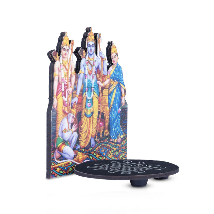 Ram Darbar With Kolam Stand - 5 x 4 Inches | Deity With Wooden Bajot for Pooja - Pooja Aasan & Bajot & Pooja Mat