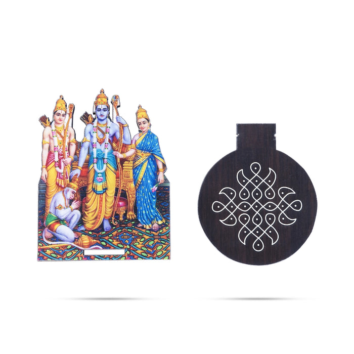 Ram Darbar With Kolam Stand - 5 x 4 Inches | Deity With Wooden Bajot for Pooja - Pooja Aasan & Bajot & Pooja Mat