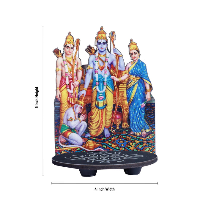 Ram Darbar With Kolam Stand - 5 x 4 Inches | Deity With Wooden Bajot for Pooja - Pooja Aasan & Bajot & Pooja Mat