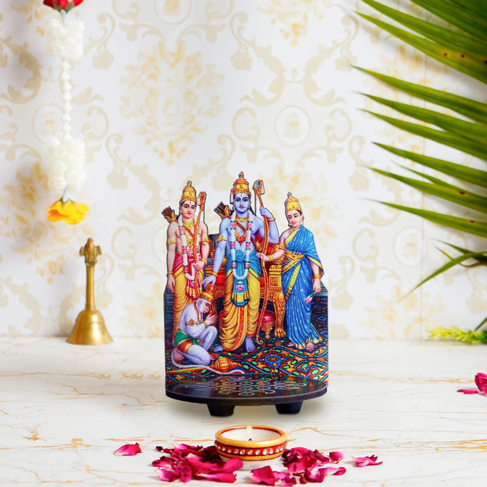 Ram Darbar With Kolam Stand - 5 x 4 Inches | Deity With Wooden Bajot for Pooja - Pooja Aasan & Bajot & Pooja Mat