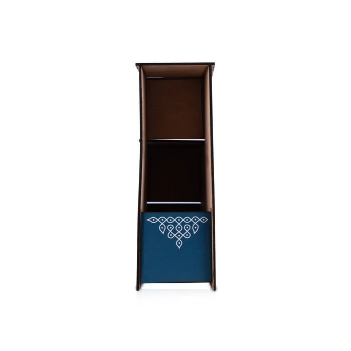 Diya Stand - 8 x 7.5 x 2.5 Inches | 3 Steps Wooden Stand/ Kolam & Cow Calf Design Lamp Stand for Deepam & Home