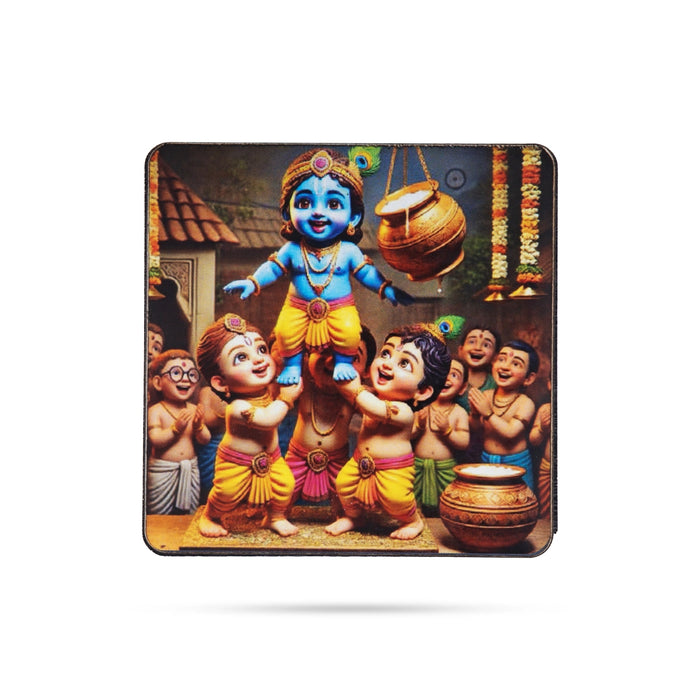 Baby Krishna Muri With Friends Design Fridge Magnet - 2.75 x 2.75 Inches | Single Layer Photo Magnet for Home - Fridge Magnet