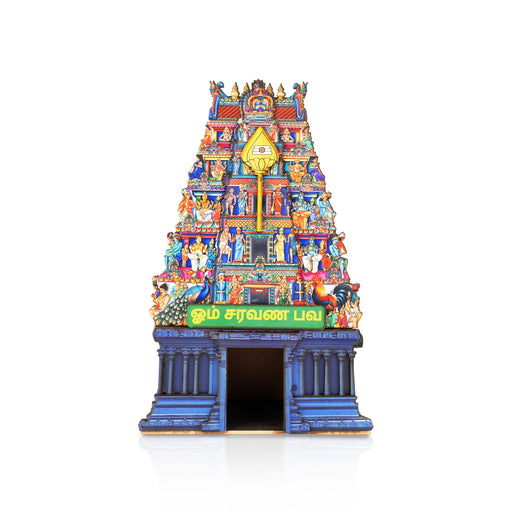 Om Saravana Bhava Temple Tower With LED- 11 X 7 Inches | Wooden Table Decor/ Mini Pooja Mandapam For Home Decor - Table Stand Accessories