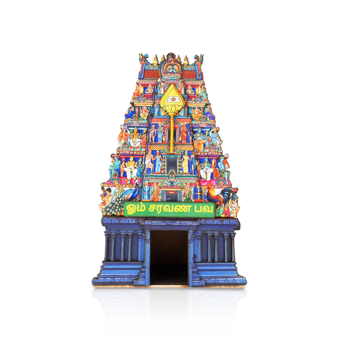 Om Saravana Bhava Temple Tower With LED- 11 X 7 Inches | Wooden Table Decor/ Mini Pooja Mandapam For Home Decor - Table Stand Accessories