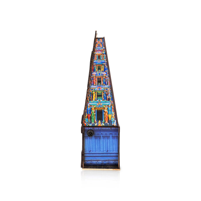 Om Saravana Bhava Temple Tower With LED- 11 X 7 Inches | Wooden Table Decor/ Mini Pooja Mandapam For Home Decor - Table Stand Accessories