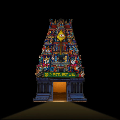 Om Saravana Bhava Temple Tower With LED- 11 X 7 Inches | Wooden Table Decor/ Mini Pooja Mandapam For Home Decor - Table Stand Accessories