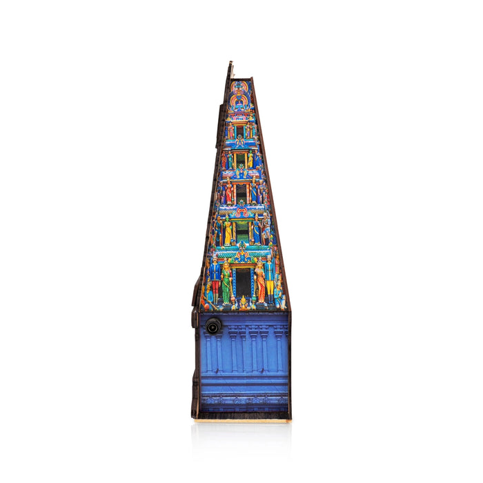 Om Namo Narayana Temple Tower With LED- 11 X 7 Inches | Wooden Table Decor/ Mini Pooja Mandapam For Home Decor - Table Stand Accessories