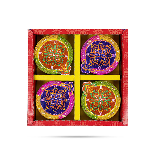 Decorative Karthik Deepam Set - 1 X 3.25 Inches | Clay Agal Vilakku/ 4Pcs/ Kartik Deepam/ Fancy Diya For Home - Karthik Deep