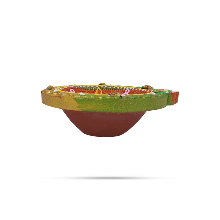 Decorative Karthik Deepam Set - 1 X 3.25 Inches | Clay Agal Vilakku/ 4Pcs/ Kartik Deepam/ Fancy Diya For Home - Karthik Deep