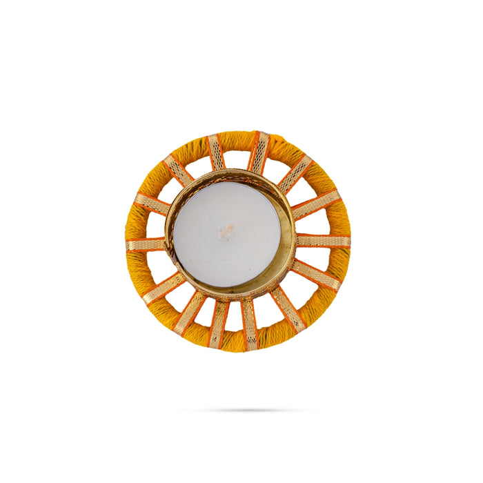 Tealight Candle Holder Pair - 1 x 3 Inches | 2 Pcs/ Gota Patti Flower Design Tea Light Holder for Home Decor - Candles