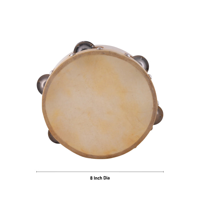 Musical Tambourine - 2 x 8 Inches | Wooden Kanjira Instrument/ Percussion Instrument for Bhajan