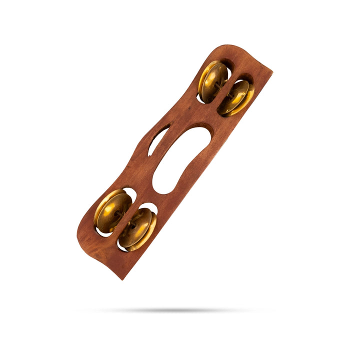 Wooden Khartal With Brass Jingles Pair- 8 Inches | Hatheli Musical Instrument/ Hand Cymbals For Music Practice - Music Instruments