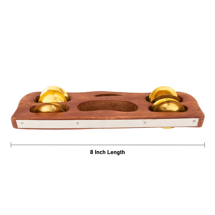 Wooden Khartal With Brass Jingles Pair- 8 Inches | Hatheli Musical Instrument/ Hand Cymbals For Music Practice - Music Instruments