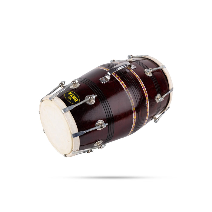 Dholak With Nuts And Bolts - 17.5 X 9.5 Inches | Wooden Drum/ Musical Instrument For Practice And Performances - Percussion Instruments