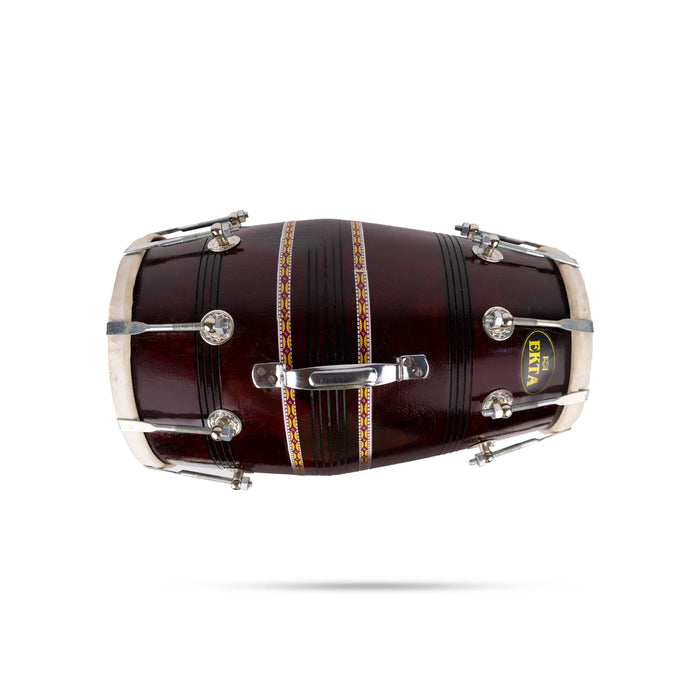 Dholak With Nuts And Bolts - 17.5 X 9.5 Inches | Wooden Drum/ Musical Instrument For Practice And Performances - Percussion Instruments