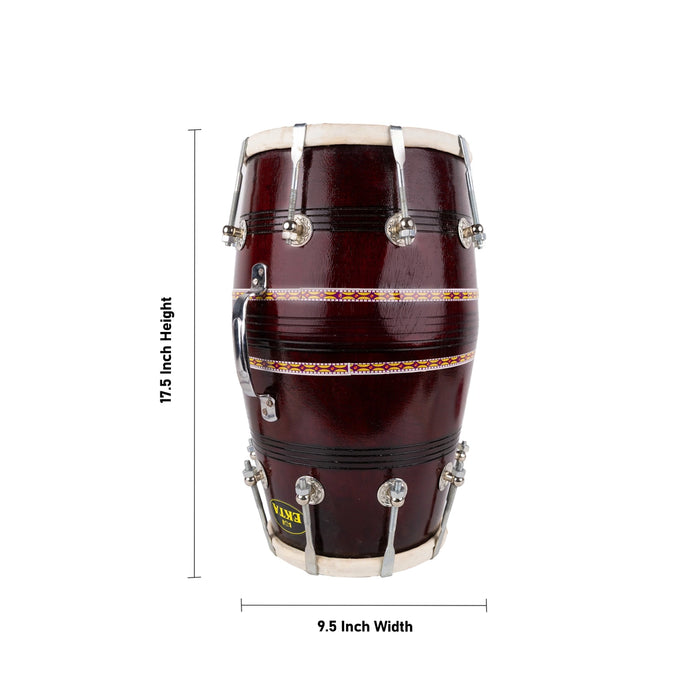 Dholak With Nuts And Bolts - 17.5 X 9.5 Inches | Wooden Drum/ Musical Instrument For Practice And Performances - Percussion Instruments