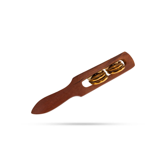 Wooden Khartal With 8 Brass Jingles - 9 Inches | Hatheli Musical Instrument/ Hand Cymbals For Music Practice - Music Instruments