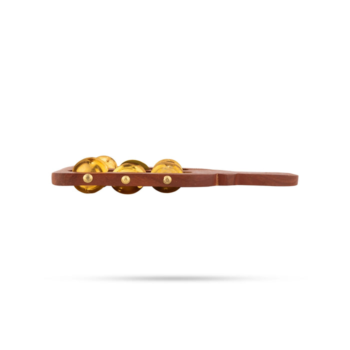 Wooden Khartal With 12 Brass Jingles - 11 Inches | Hatheli Musical Instrument/ Hand Cymbals For Music Practice - Music Instruments