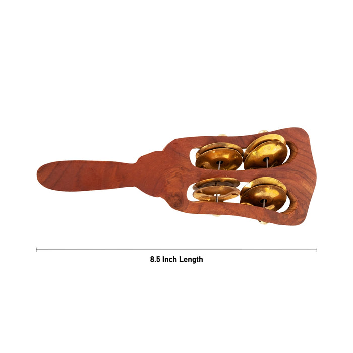 Wooden Khartal With 8 Brass Jingles - 8.5 Inches | Hatheli Musical Instrument/ Hand Cymbals For Music Practice - Music Instruments