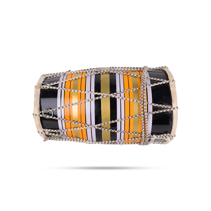 Dholak With Rope And Ring - 12.5 Inches | Wooden Hand Drum/ Music Instrument For Practice And Devotional Music - Percussion Instruments