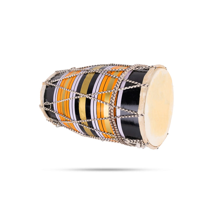 Dholak With Rope And Ring - 12.5 Inches | Wooden Hand Drum/ Music Instrument For Practice And Devotional Music - Percussion Instruments