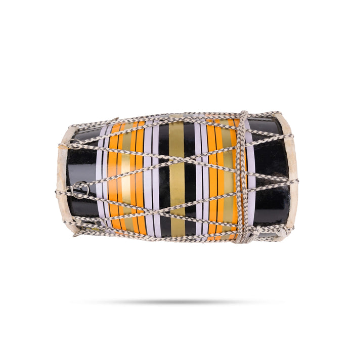 Dholak With Rope And Ring - 12.5 Inches | Wooden Hand Drum/ Music Instrument For Practice And Devotional Music - Percussion Instruments