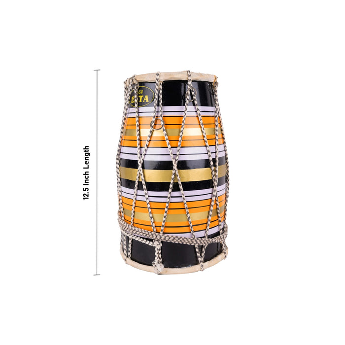 Dholak With Rope And Ring - 12.5 Inches | Wooden Hand Drum/ Music Instrument For Practice And Devotional Music - Percussion Instruments