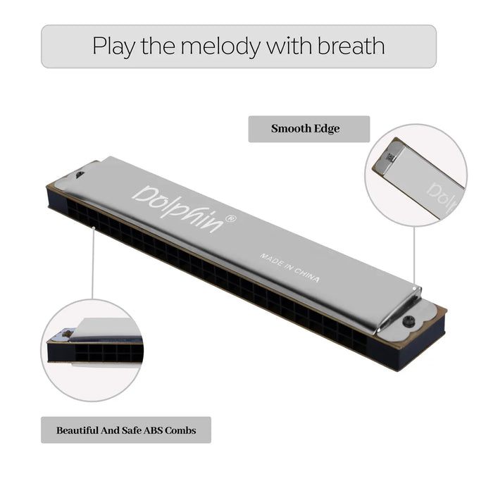 Dolphin Mouth Organ – 7 Inch | Portable Harmonica / Smooth Tone Wind Instrument for Learners