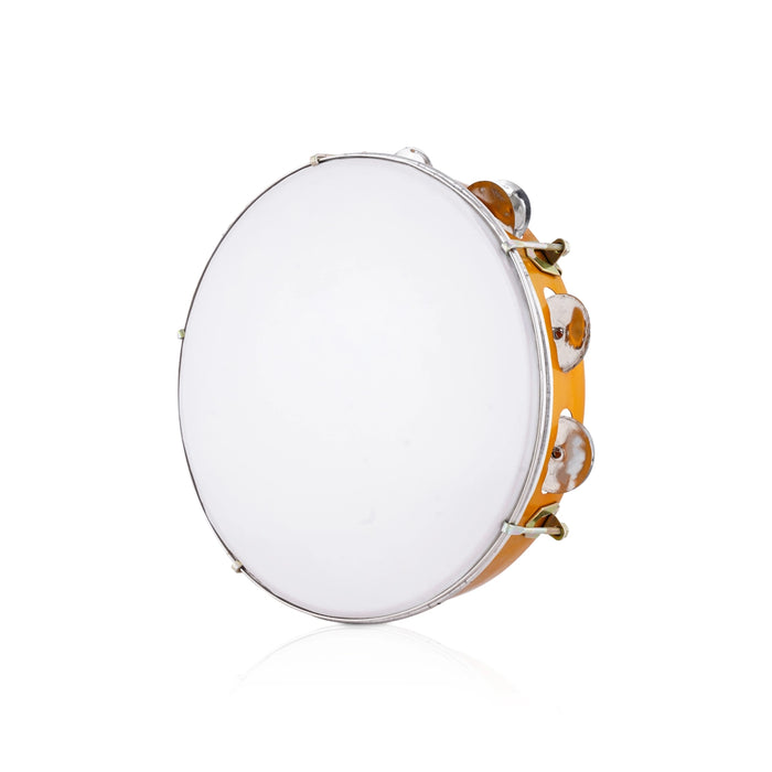 Musical Tambourine With Head - 2 x 10 Inches | Aluminium Kanjira/ Hand Percussion Instrument For Bhajan