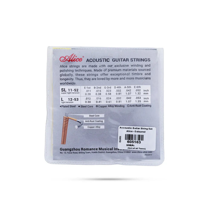 Alice Acoustic Guitar String Set | Coloured Guitar Strings / Durable Music Wire Set for Smooth Sound