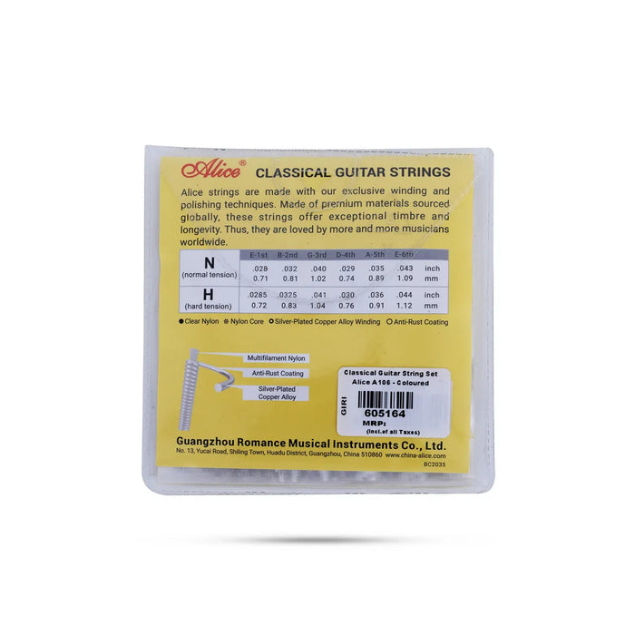 Alice A106 Classical Guitar String Set | Coloured Guitar Strings / Nylon String Set for Smooth Tone