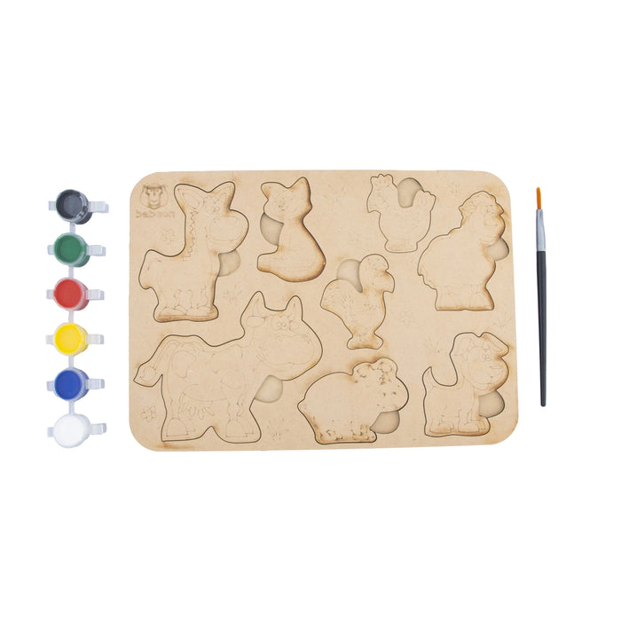Wooden Puzzle - 10 x 7 Inches | Paintable Toy Animals Puzzle Box/ Puzzle Toy for Kids