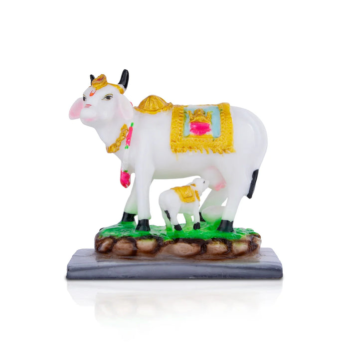 Cow and Calf Idol - 6 x 5.5 Inches | Kamadhenu Statue/ Cow Calf Idol for Pooja