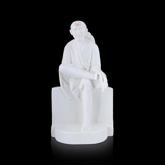 Saibaba Statue Sitting On Base - 18 x 10 Inches | Marble Murti/ Saibaba Idol/ Sai Baba Vigraham for Pooja - Fibre Murties