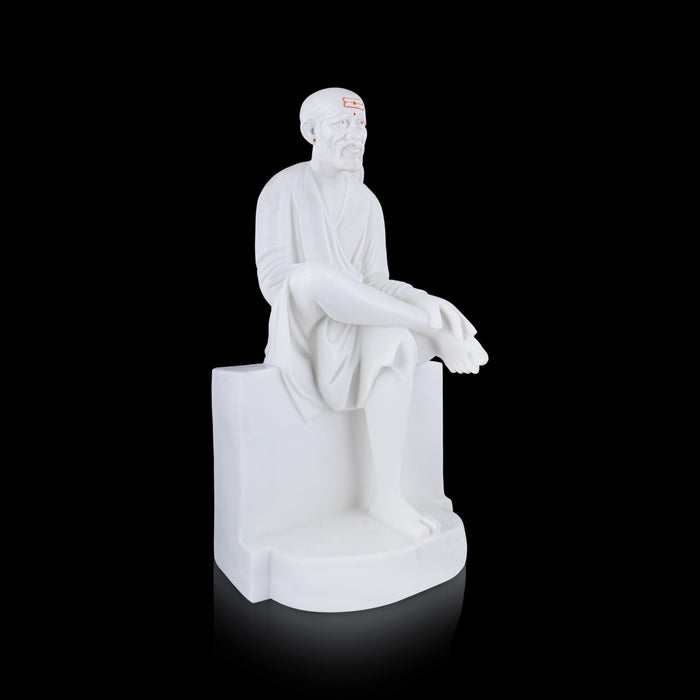 Saibaba Statue Sitting On Base - 18 x 10 Inches | Marble Murti/ Saibaba Idol/ Sai Baba Vigraham for Pooja - Fibre Murties