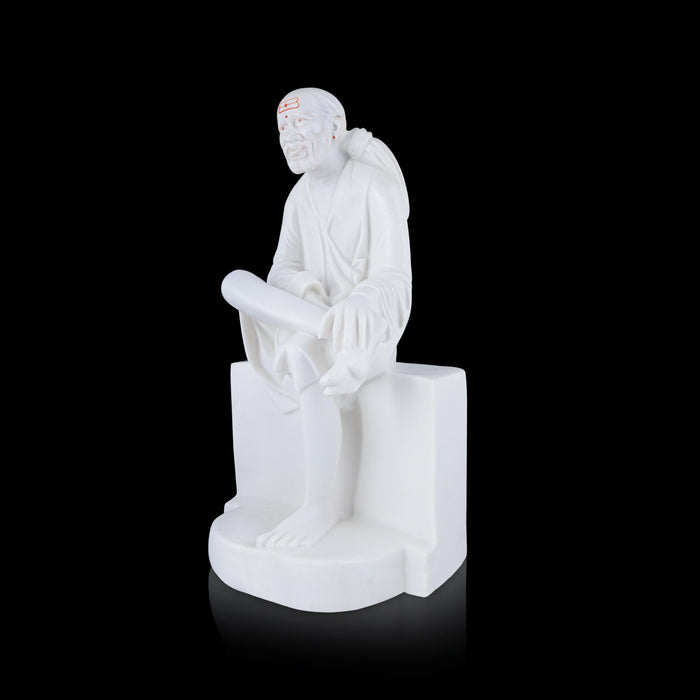 Saibaba Statue Sitting On Base - 18 x 10 Inches | Marble Murti/ Saibaba Idol/ Sai Baba Vigraham for Pooja - Fibre Murties