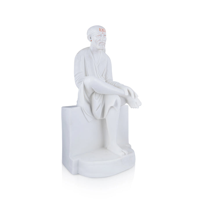 Saibaba Statue Sitting On Base - 18 x 10 Inches | Marble Murti/ Saibaba Idol/ Sai Baba Vigraham for Pooja - Fibre Murties