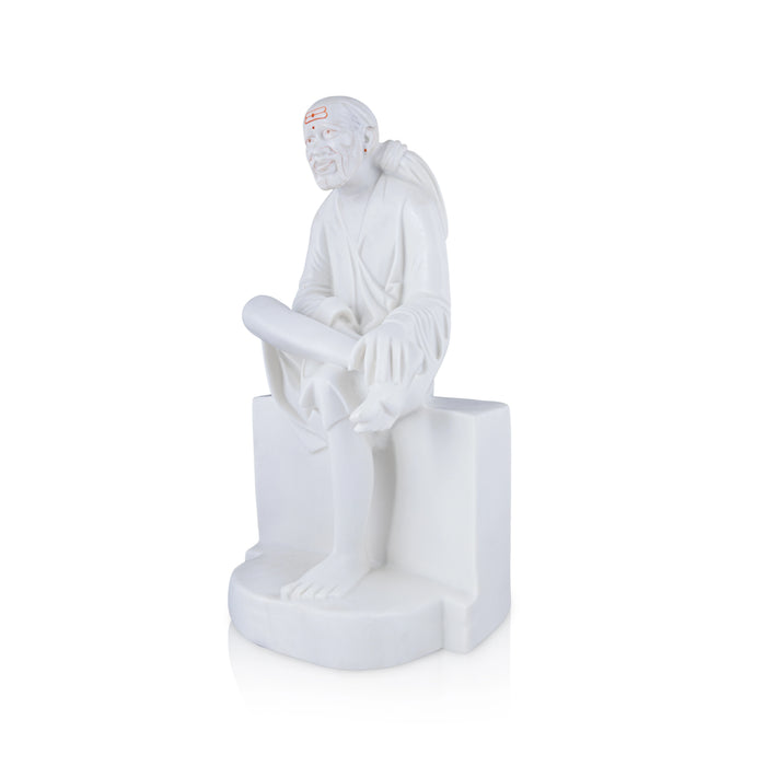 Saibaba Statue Sitting On Base - 18 x 10 Inches | Marble Murti/ Saibaba Idol/ Sai Baba Vigraham for Pooja - Fibre Murties