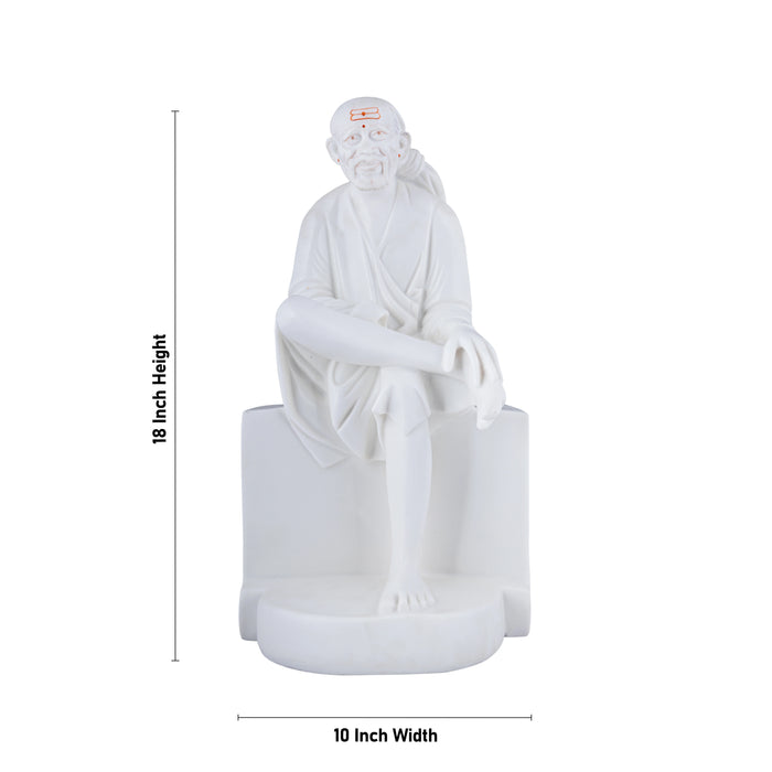 Saibaba Statue Sitting On Base - 18 x 10 Inches | Marble Murti/ Saibaba Idol/ Sai Baba Vigraham for Pooja - Fibre Murties