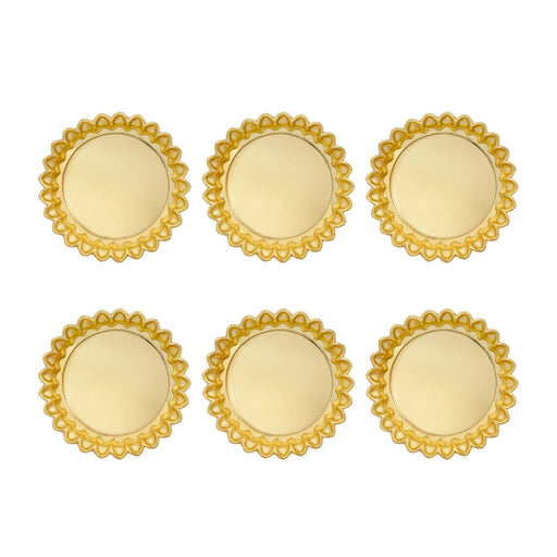 Fancy Plate Set - 4 Inches | 6 Pcs/ Decorative Thali Plate/ Gold Polish Pooja Plate/ Small Tray For Home Decor - Pooja Plate & Tray