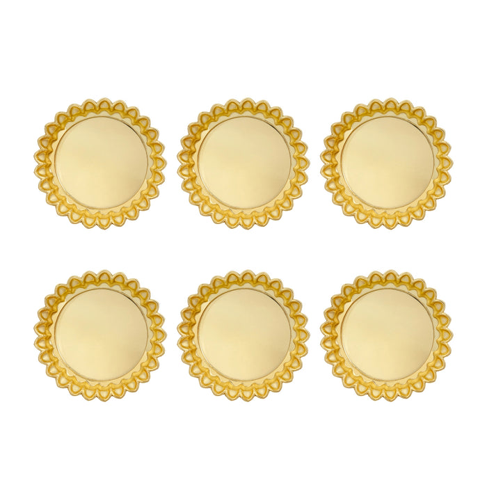 Fancy Plate Set - 4 Inches | 6 Pcs/ Decorative Thali Plate/ Gold Polish Pooja Plate/ Small Tray For Home Decor - Pooja Plate & Tray