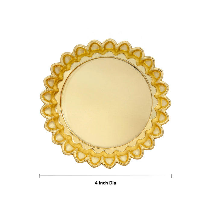 Fancy Plate Set - 4 Inches | 6 Pcs/ Decorative Thali Plate/ Gold Polish Pooja Plate/ Small Tray For Home Decor - Pooja Plate & Tray