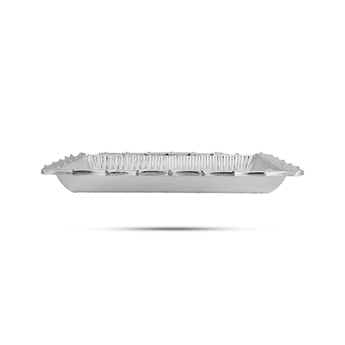 Fancy Tray - 8 x 11 Inches | Serving Tray/ Decorative Thali Plate / Silver Polish Pooja Plate / Tray For Home - Pooja Plate & Tray
