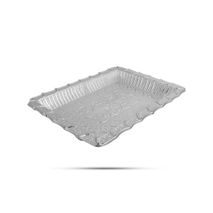 Fancy Tray - 8 x 11 Inches | Serving Tray/ Decorative Thali Plate / Silver Polish Pooja Plate / Tray For Home - Pooja Plate & Tray