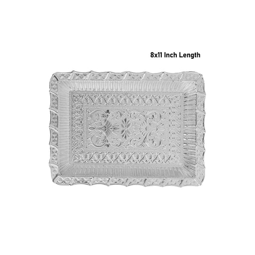 Fancy Tray - 8 x 11 Inches | Serving Tray/ Decorative Thali Plate / Silver Polish Pooja Plate / Tray For Home - Pooja Plate & Tray
