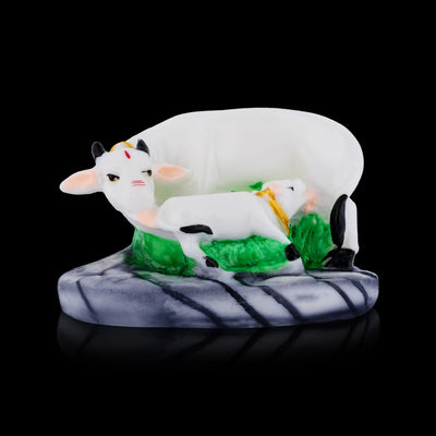 Cow and Calf Idol With Base - 3 x 4.75 Inches | Resin Idol / Kamdhenu Cow And Calf Statue for Home